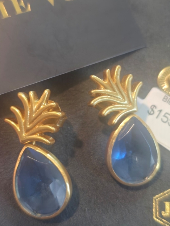 Julie Vos Gold Pineapple Earrings with Light Blue Teardrops - Picture 5 of 5